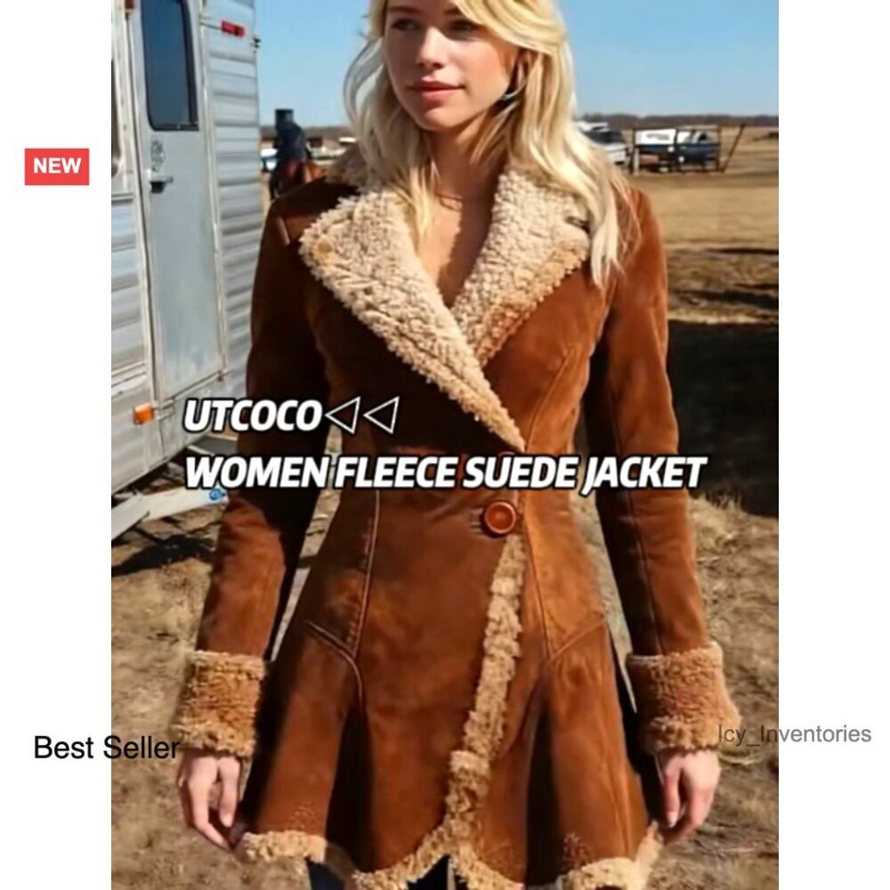 Sherpa Lined Faux Leather Jacket Slim Fit Retro Western Chic Winter Coat - Picture 7 of 7